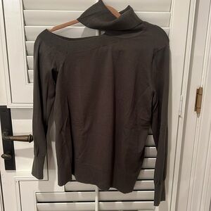 L’agence green turtleneck open shoulder sweater